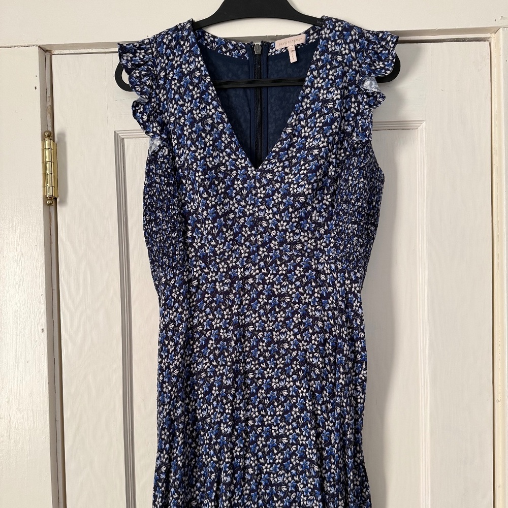 Rebecca Taylor Blue Floral Mini V-Neck Dress